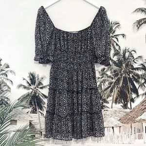 Row A Waist Defined Floral Print Tiered Dress Empire Waist Flowy Mini Dress